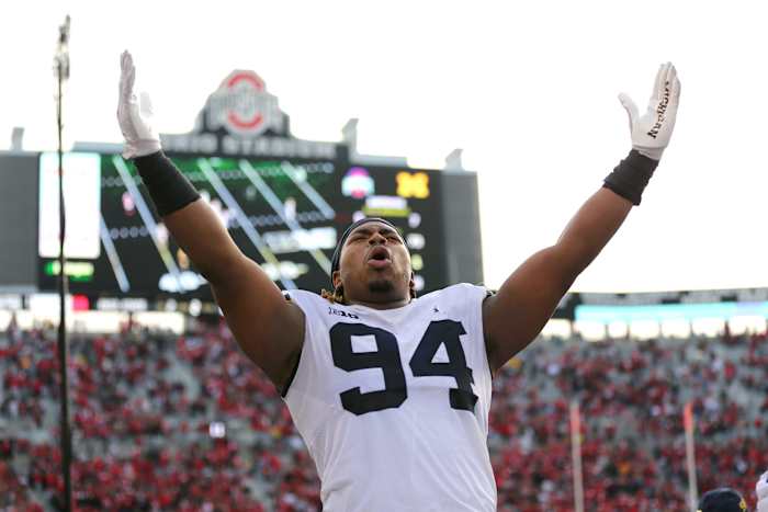 Michigan Wolverines defensive lineman Kris Jenkins celebrates